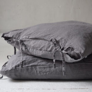 Linen Pillow Cases with ribbons - true gray