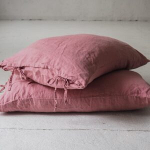 Linen Pillow Cases with ribbons - dusty pink