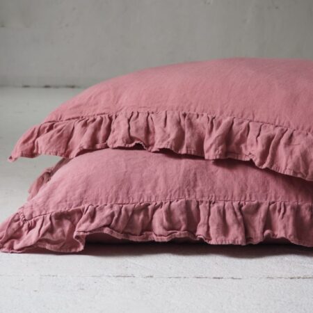 Linen pillow cases with frill - Dusty Pink