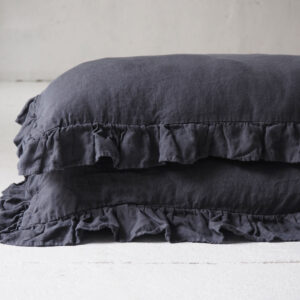 Linen pillow cases with frill - Charcoal