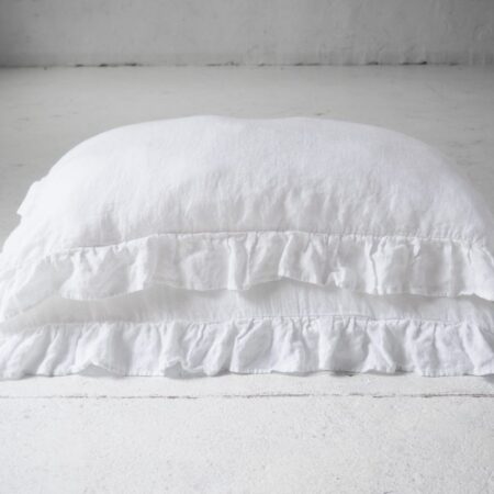 Linen pillow cases with frill - Pure White