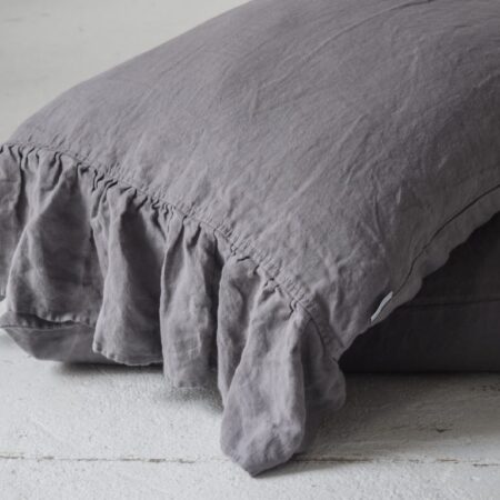 Linen pillow cases with a side frill - True Gray