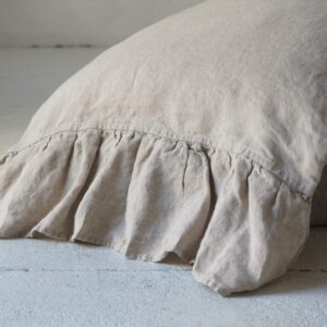 Linen pillow cases with a side frill - Natural linen