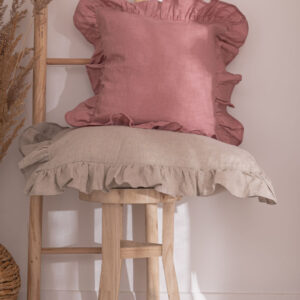 Linen Pillow Cases with a frill - Dusty pink, Natural linen