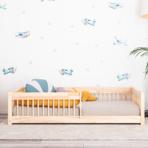 In the picture: Children's bed with railing - Vedo 160x80cm, railing with round rungs