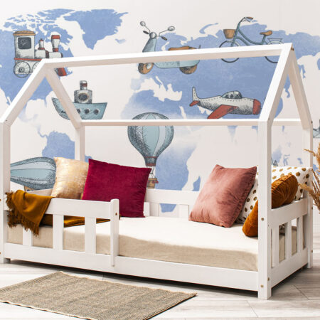Wall stickers - Transportation map of the world XXL. Bed shown in this picture is 160x80cm.